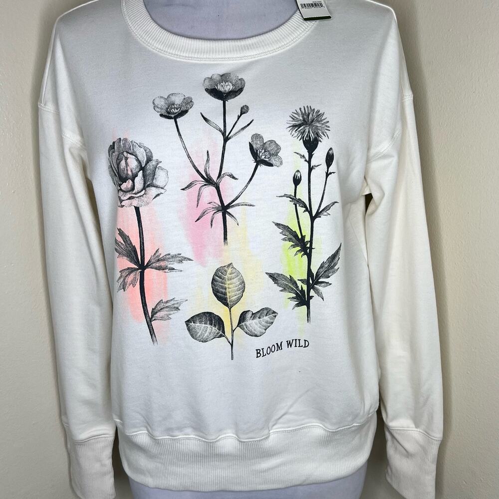 Fifth Sun Graphic Sweatshirt Medium Womens Floral Cottagecore Fleece Cream New